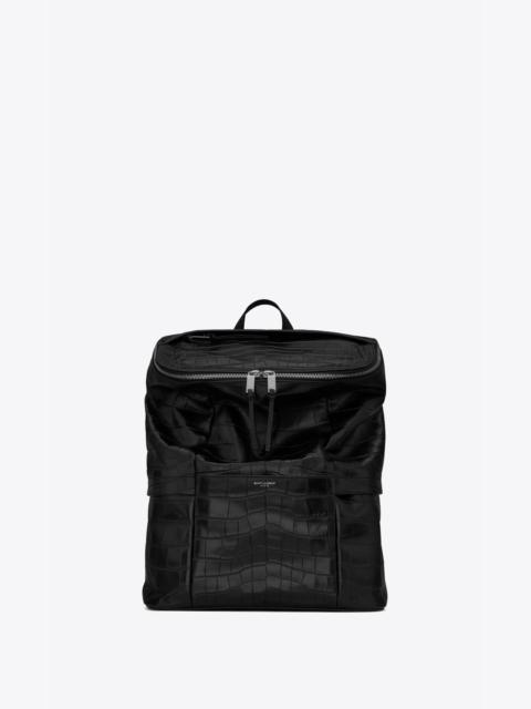 SAINT LAURENT sid backpack in crocodile-embossed matte leather and nylon
