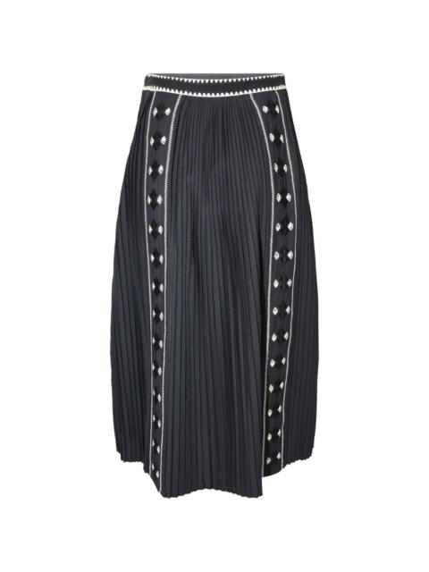 Sabina pleated embroidered midi skirt