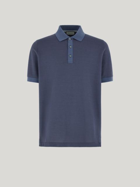 Canali SHORT SLEEVE BUTTONED POLO SHIRT IN SILK BLEND PLAIN PIQUE. AIR FORCE BLUE