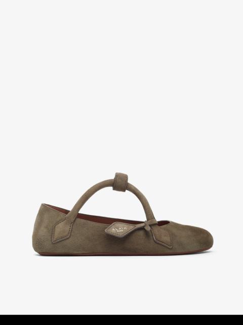 Alaïa Teckel brown grey suede ballet flats