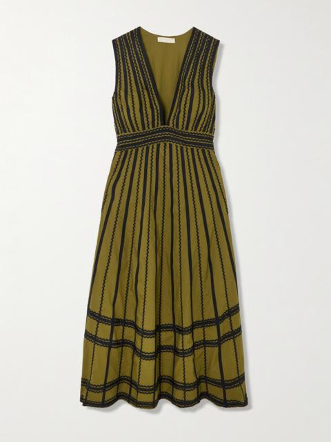 ULLA JOHNSON Palermo Ricrac And Grosgrain-trimmed Cotton-poplin Midi Dress