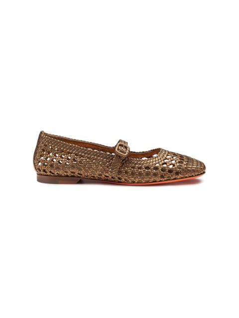 Santoni Women's gold woven leather ballet flat