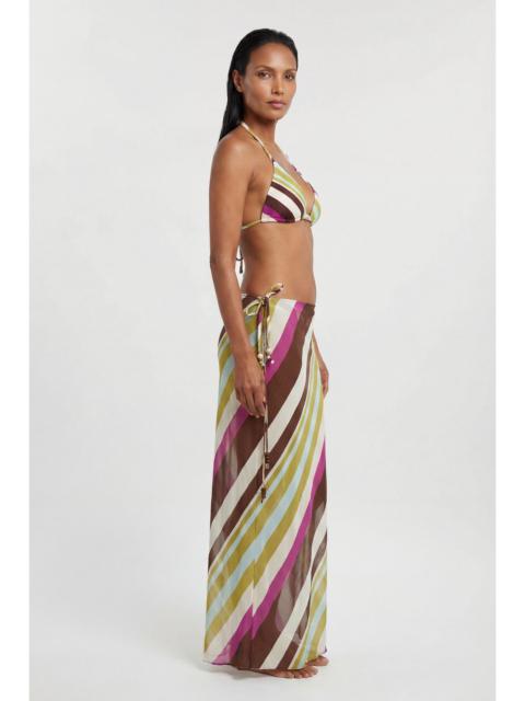KAREN MILLEN Beach Viscose Georgette Stripe Cover Up Tie Waist Skirt