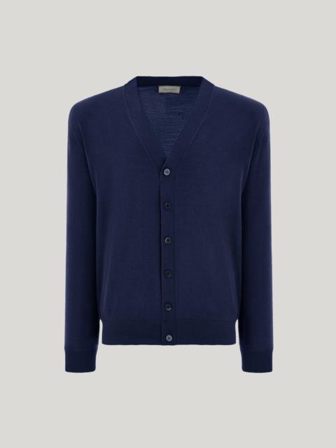 Canali CANALI NUVOLA NAVY BLUE SEAMLESS MERINO WOOL CARDIGAN