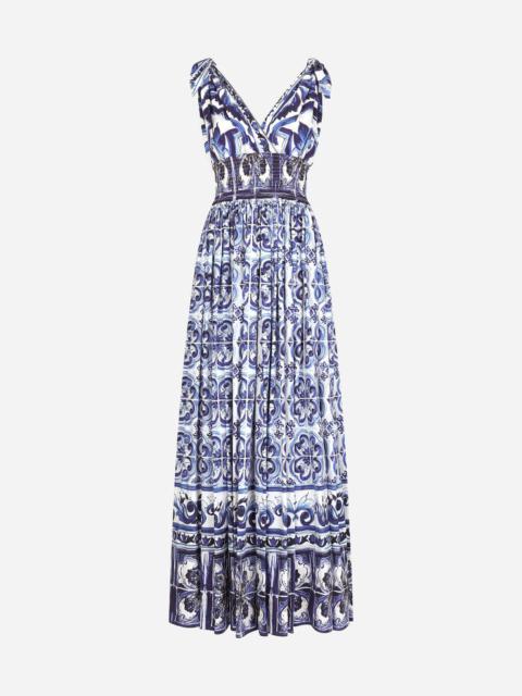 Dolce & Gabbana Long majolica-print poplin dress