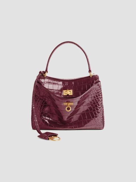 BALENCIAGA Women's Rodeo Mini Top Handle Bag Crocodile Embossed - Dark Burgundy
