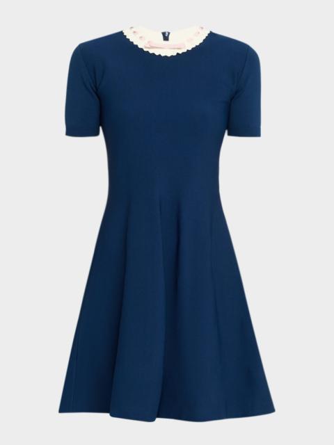 Valentino Ribbon Ruffle-Trim Knit Mini Dress