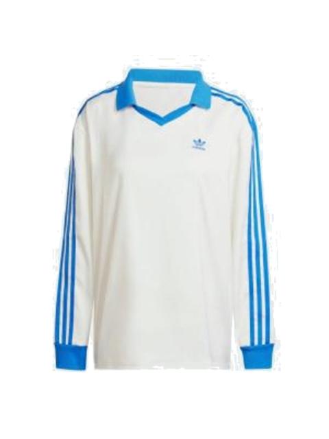 adidas (WMNS) adidas 3-Stripes Satin Long Sleeve T-Shirt 'White Blue' IR6100