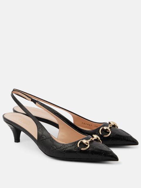 GUCCI Horsebit GG 45 leather slingback pumps