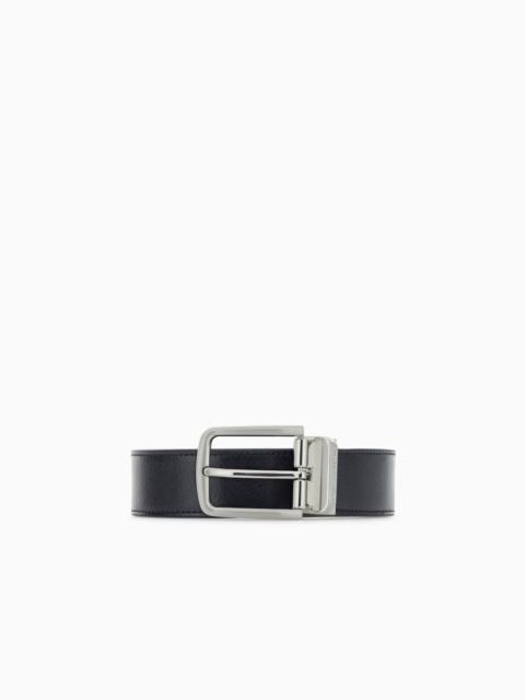 EMPORIO ARMANI SMOOTH LEATHER TONGUE BELT WITH AN ENGRAVED METAL BUCKLE