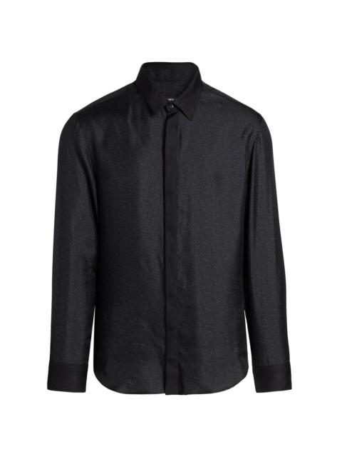 GIORGIO ARMANI Men's Silk Sequined Tux Shirt - Black Beauty