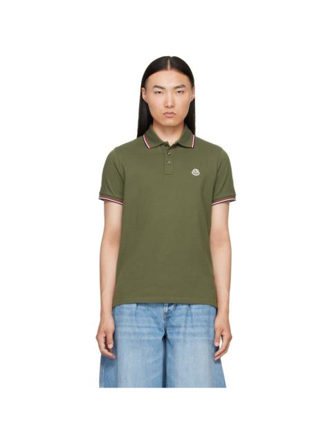 Moncler Khaki Tricolor-Trimmed Cotton Piquet Polo