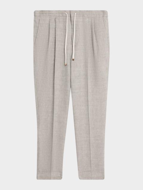 Brunello Cucinelli Men's Linen and Wool Pleated Drawstring Pants