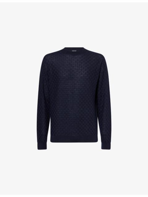 GIORGIO ARMANI Textured Crew Neck Cashmere-Silk Knitted Jumper