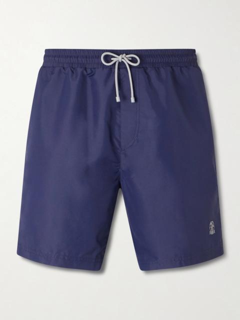 Brunello Cucinelli Straight-Leg Mid-Length Logo-Embroidered Swim Shorts