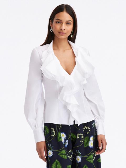 Oscar de la Renta RUFFLE DETAIL COTTON BLOUSE