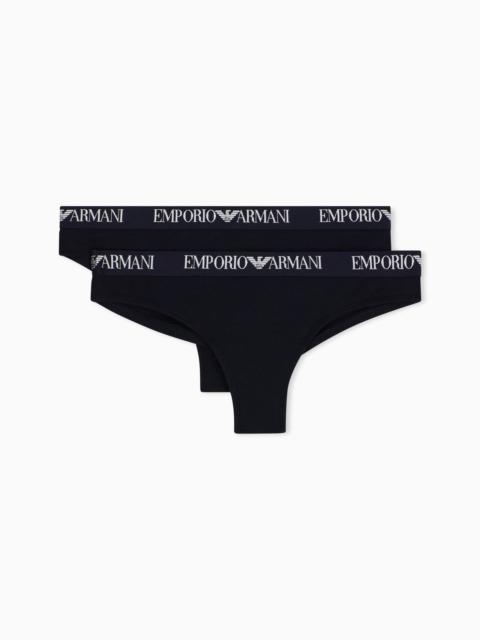 EMPORIO ARMANI TWO-PACK OF BRAZILIAN BRIEFS IN STRETCH COTTON WITH LOGO