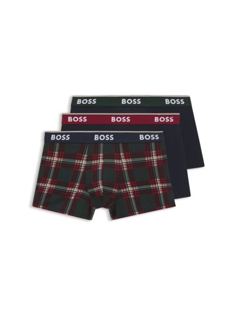 BOSS THREE-PACK OF LOGO-DETAIL TRUNKS IN STRETCH COTTON
