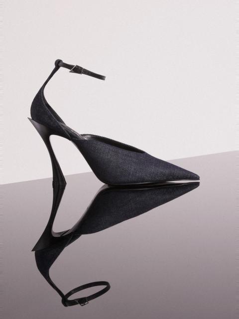MUGLER raw denim strappy fang 95 mules