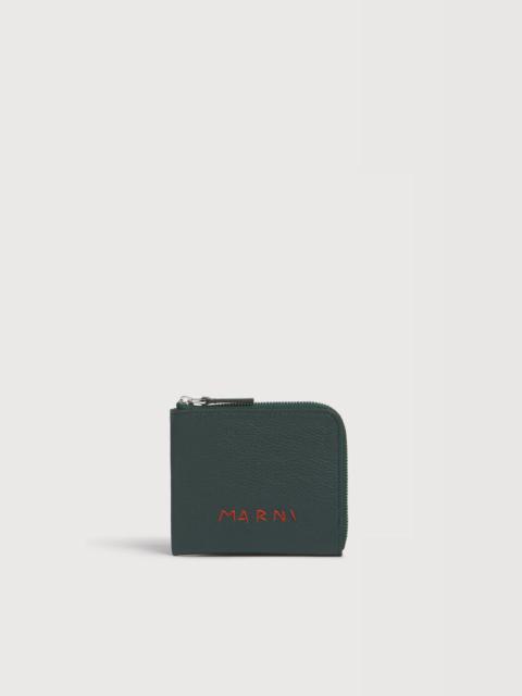Marni DEEP GREEN LEATHER ZIP-AROUND WALLET WITH MARNI MENDING EMBROIDERY