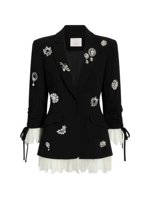 Cinq à Sept crystal brooch lace trim blazer