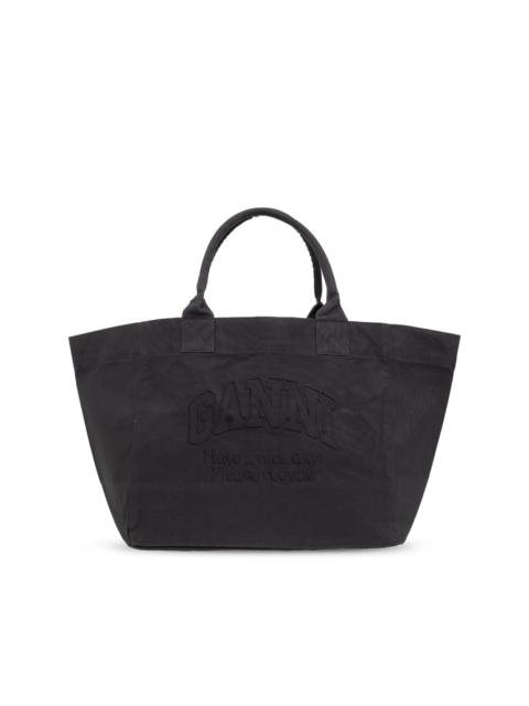 logo-embroidered cotton tote bag