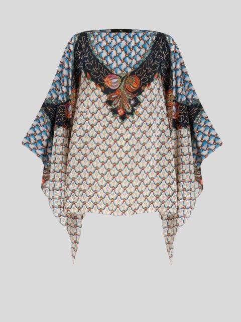 FLORAL PATTERN SILK PONCHO