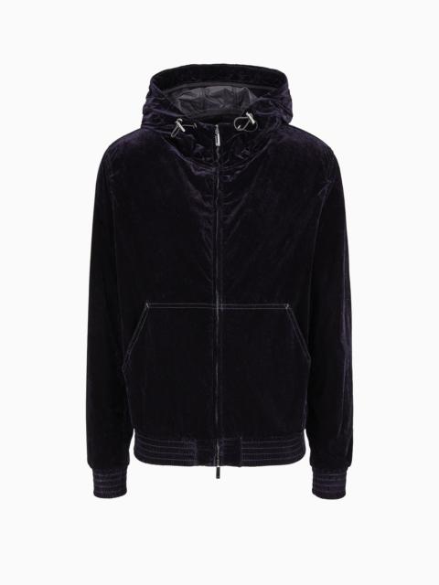 Hooded, zipped blouson in flocked nylon