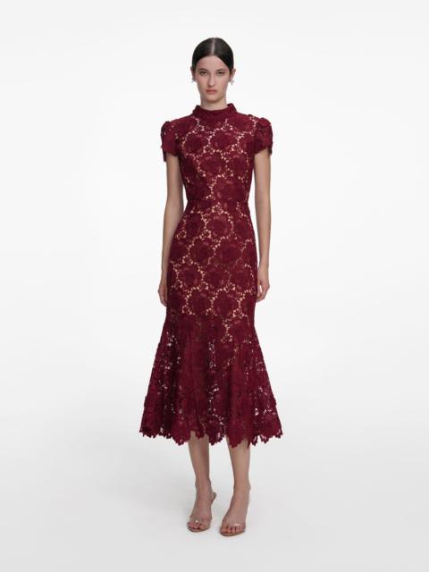 self-portrait Burgundy Flower Lace Midi Dress