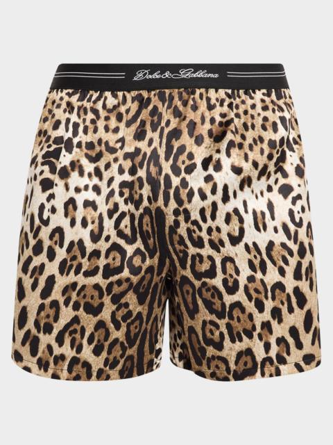 Dolce & Gabbana Men's Leopard-Print Silk Boxer Trunks