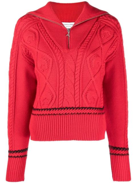 Marine Serre cable-knit quarter-zip jumper