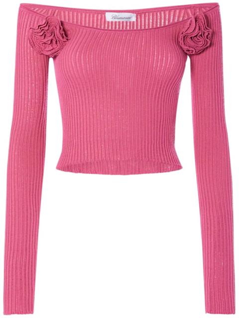Blumarine Viscose knit off-shoulder crop top