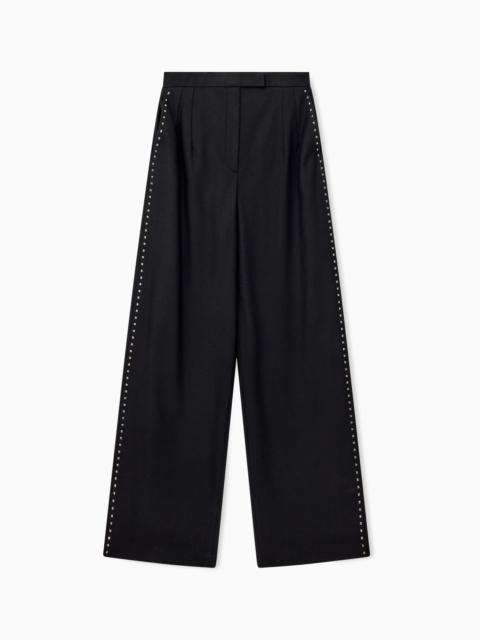 EMPORIO ARMANI WIDE-LEG TROUSERS IN MIXED WOOL WITH METALLIC SIDE STUDS