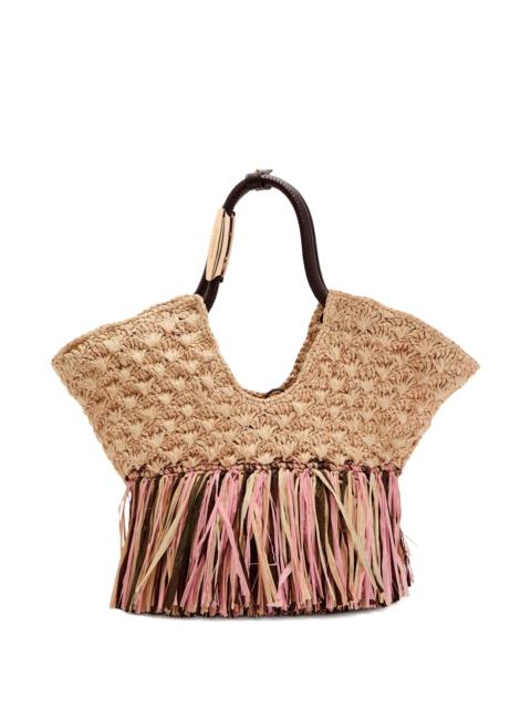 Zimmermann Small Goldentime Fringed Raffia Tote Bag