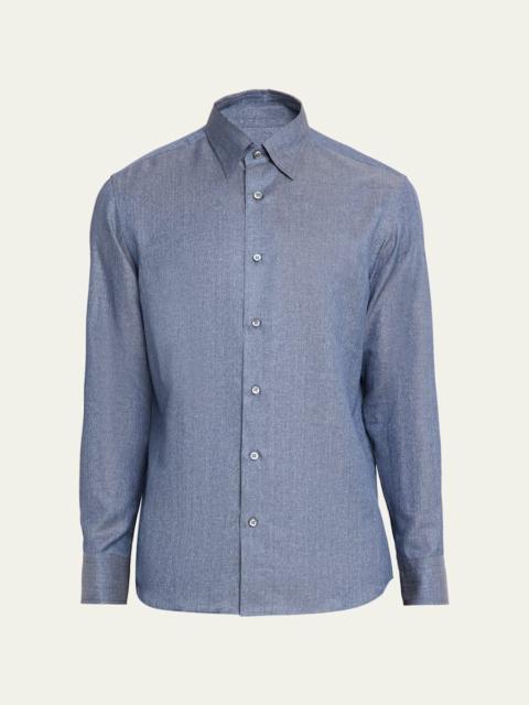 Brioni Men's Solid Cotton Point-Collar Sport Shirt