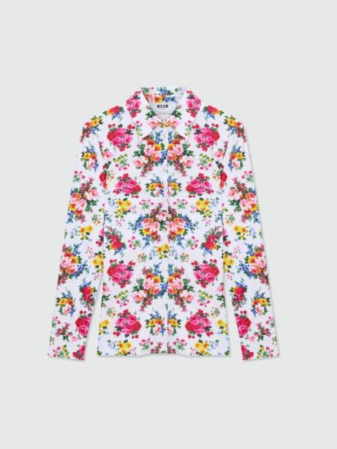 MSGM White floral-print lycra shirt
