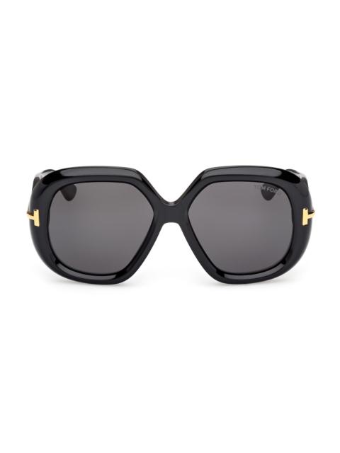 TOM FORD Women's Icon 56MM Geometric Sunglasses - Shiny Black Smoke