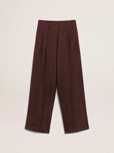 Women's pants in coffee-colored wool gabardine