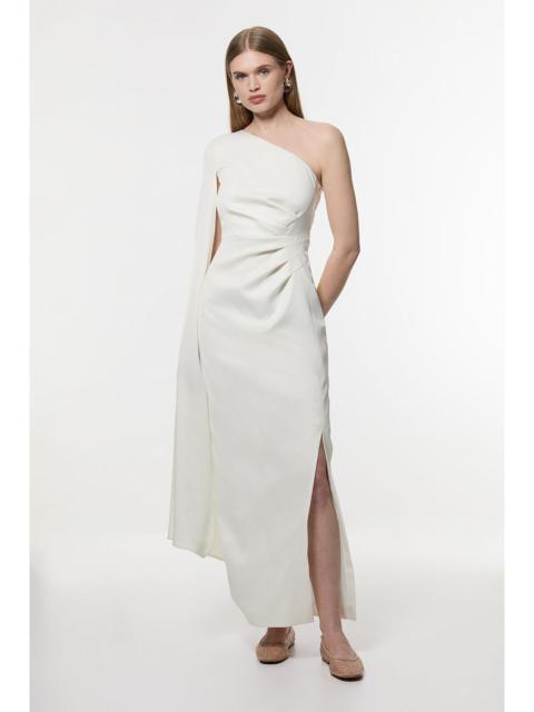 KAREN MILLEN Petite Satin Drape One Shoulder Tailored Maxi Dress