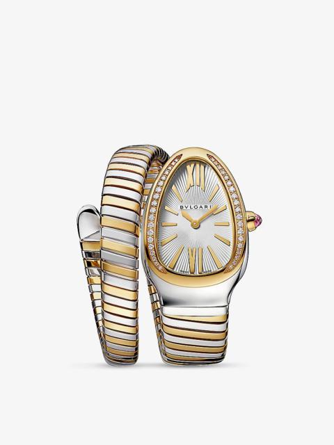 BVLGARI BR858992 Serpenti Tubogas 18ct yellow-gold, stainless steel and brilliant-cut diamond quartz watch