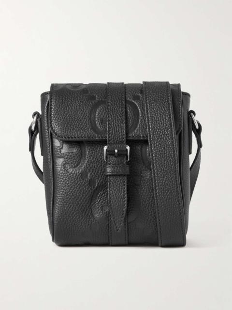 GUCCI Jumbo GG Logo-Debossed Full-Grain Leather Messenger Bag