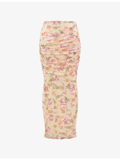 House of CB Cassidy Fluted-Hem Mesh Maxi Skirt