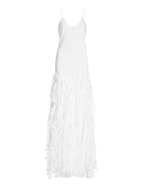 BRANDON MAXWELL The Primrose Petal-Embroided Silk Slip Dress white