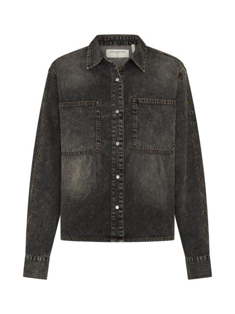 ONE TEASPOON Nixie Eyelet Classic Fit Denim Shirt - Charcoal Black