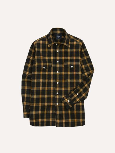 Drake's Green and Yellow Brushed Cotton Long Point Collar Work Shirt