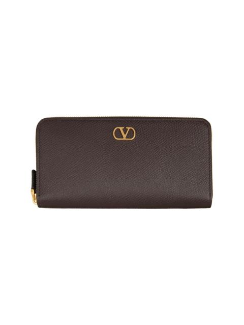 Valentino Brown VLogo Signature Zip Wallet