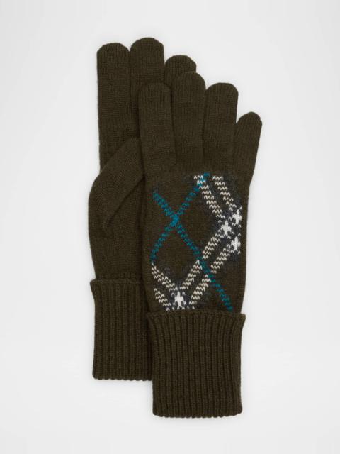Burberry Men's Bias Check Cashmere Knit Gloves