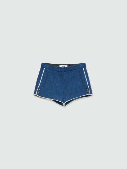 MSGM Blue boucle tweed denim shorts
