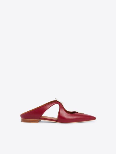 MALONE SOULIERS Tina Flat - Burgundy Leather Flat Mules with Ornaments