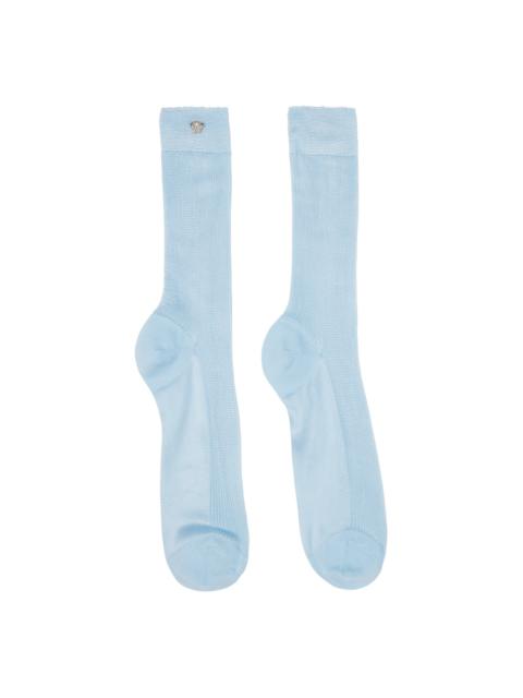 Blue Ribbed Knit Socks